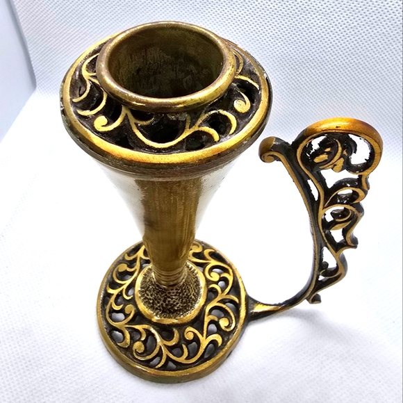 Vintage Oppenheim Israel Brass Candle Holder Ornate - Picture 2 of 7